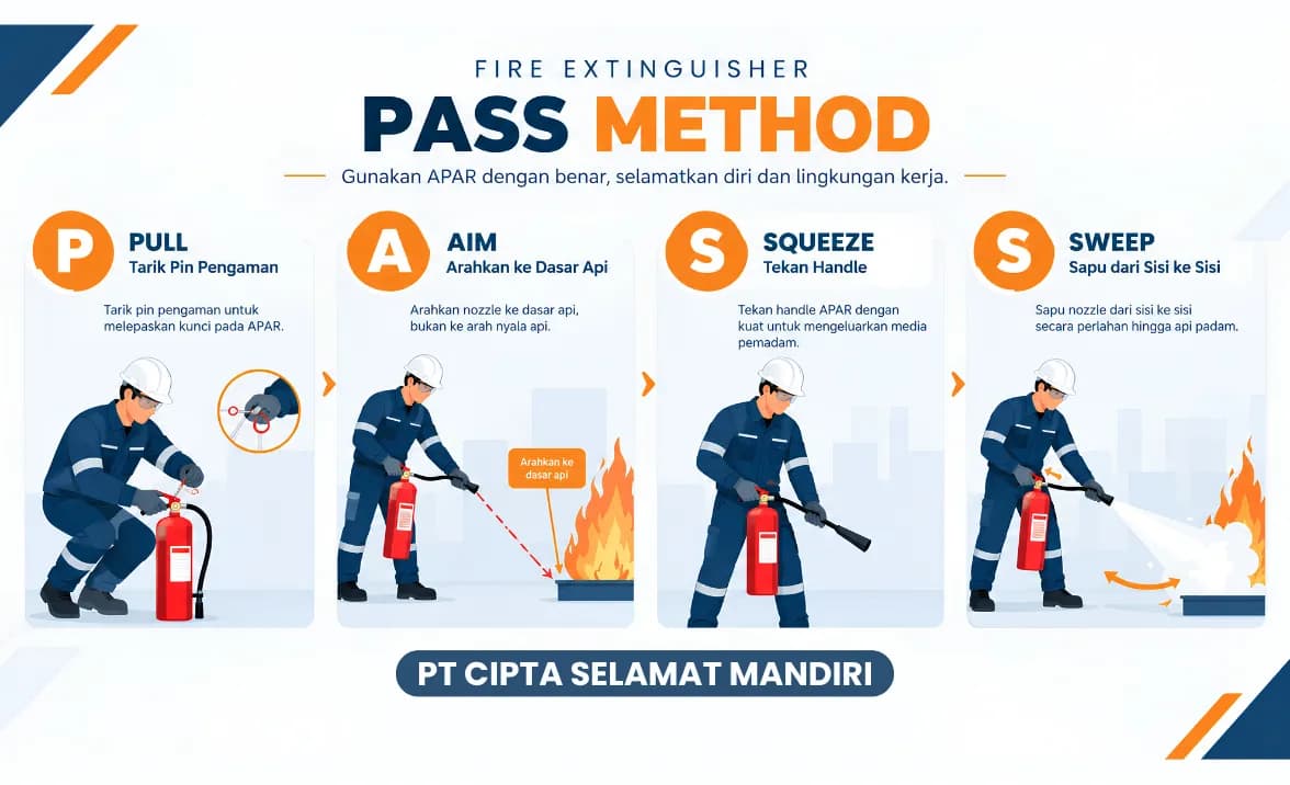 Petugas K3 memberikan pelatihan penggunaan APAR dengan metode PASS di lingkungan industri