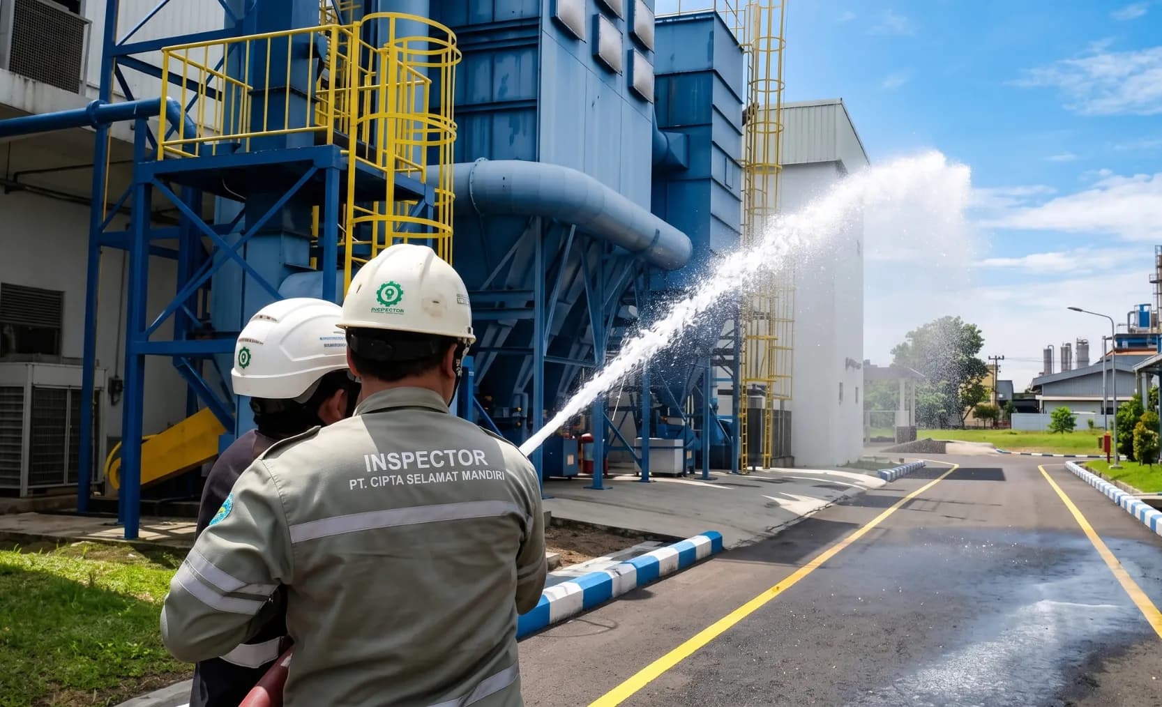 Inspektor K3 memeriksa kesiapsiagaan sistem proteksi kebakaran di pabrik Pasuruan.
